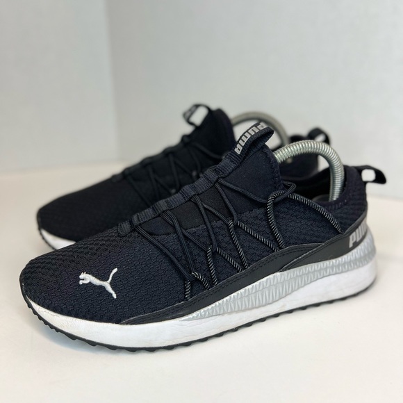 PUMA Pacer Next Cage Womens Black-White Knit Athletic Running Shoes Sz 8.5M Nice - Picture 1 of 16